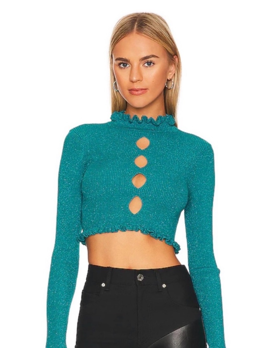 For Love & Lemons - Lorelei Cropped Sweater in Blue XS - NWT